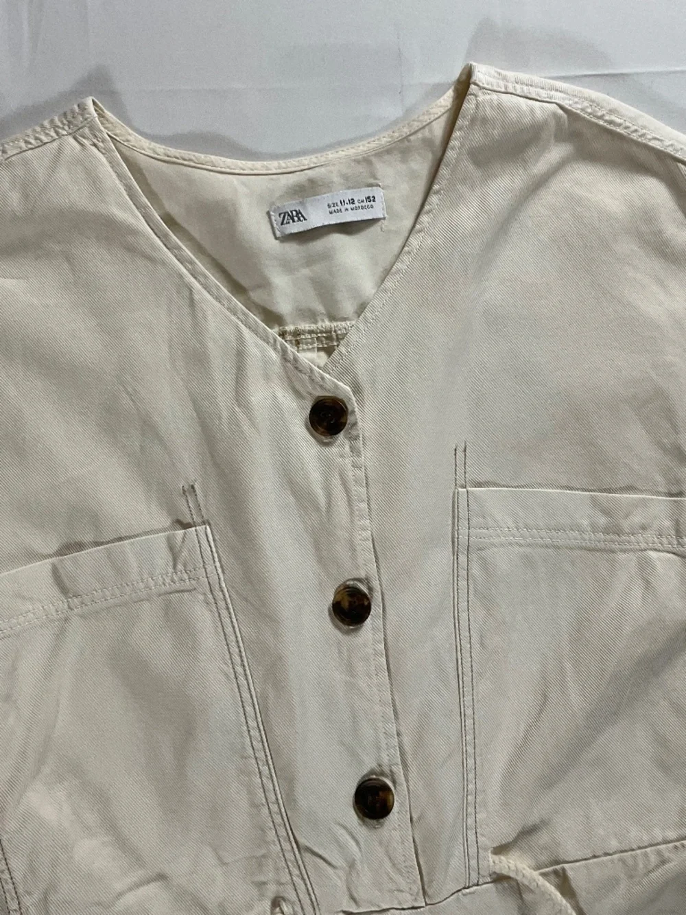 Zara Girls Cream Short Sleeve Linen Blend Utility Romper with Pockets Size 11-12